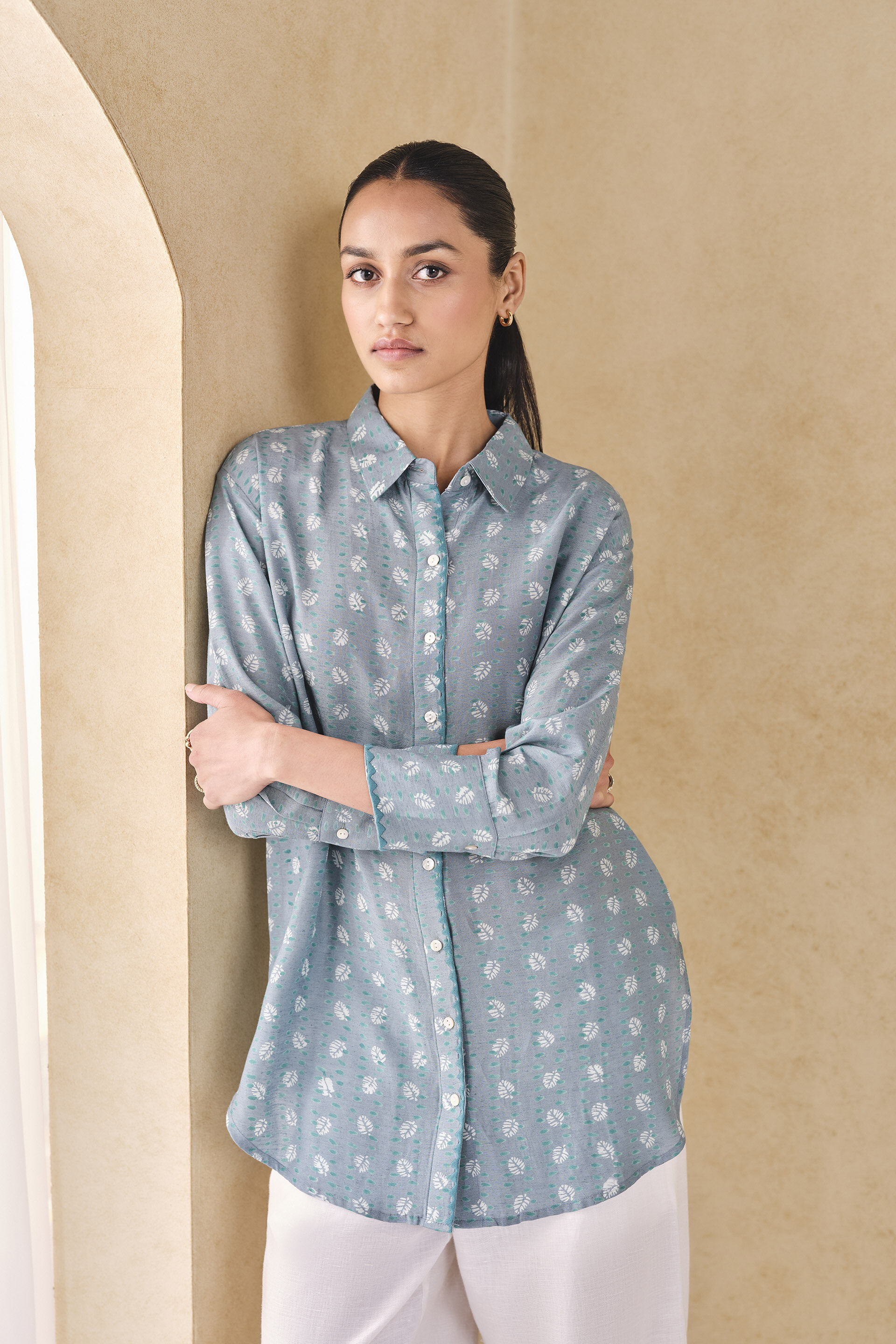 Seaway Hand-block Printed Linen Shirt - Blue, Blue, image 4